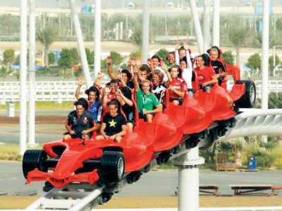 ABU DHABI, UNITED ARAB EMIRATES - FEBRUARY 09:  V8 Supercar drivers take a ride on a rollercoaster at Ferrari World on February 9, 2011 in Abu Dhabi, United Arab Emirates.  (Photo by Robert Cianflone/Getty Images)